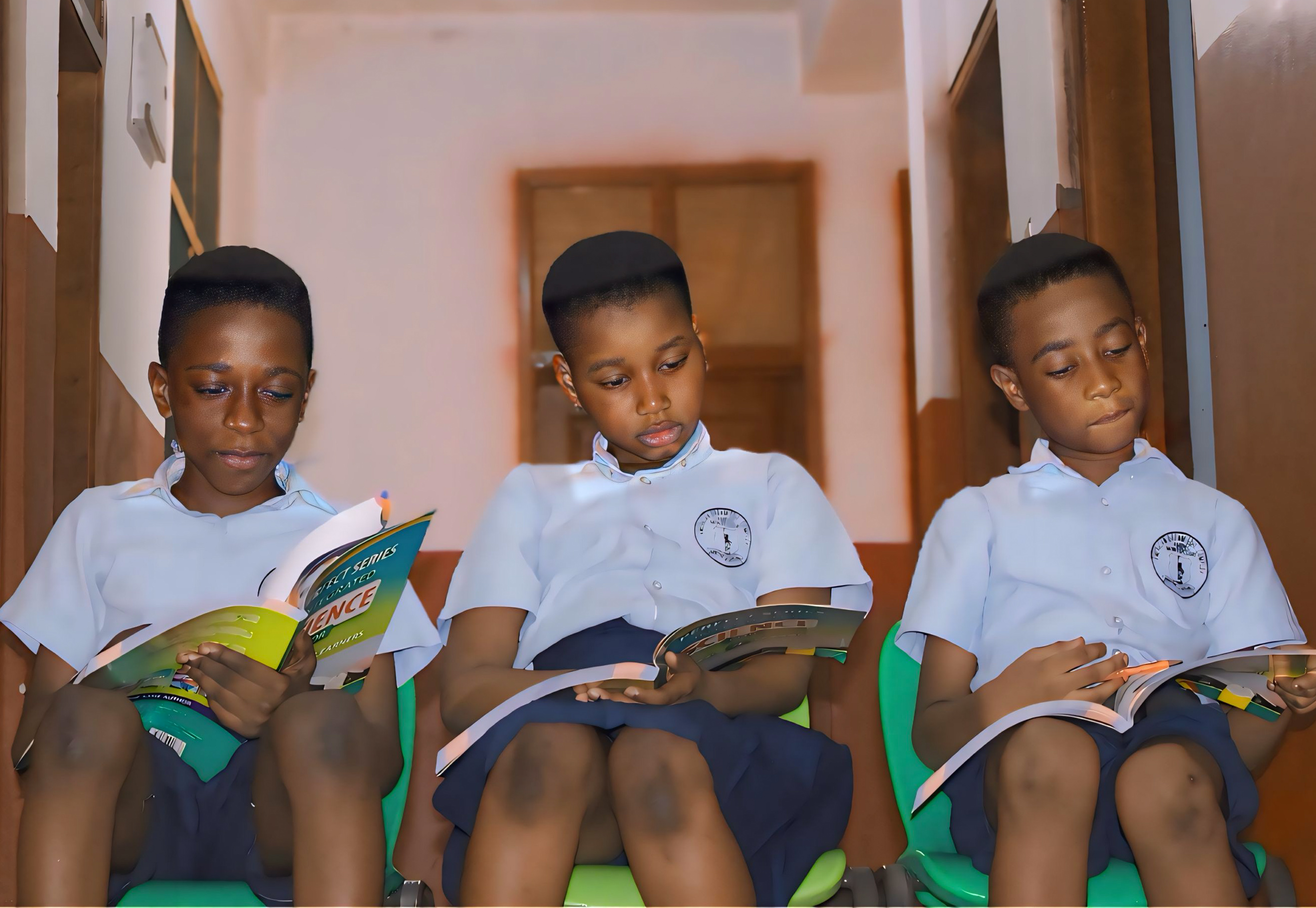 Children learning in a bright classroom